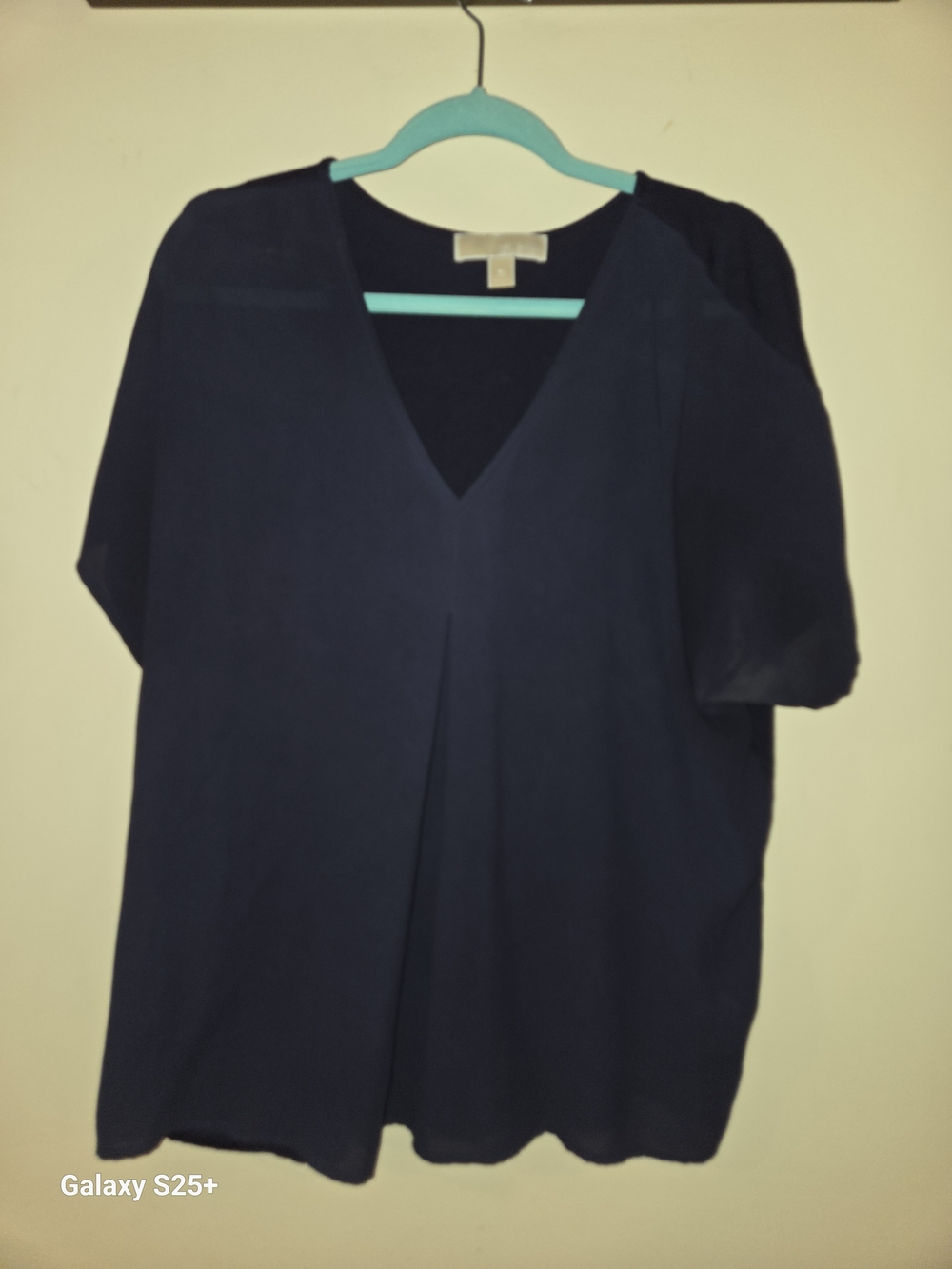 MICHAEL Michael Kors Navy V-Neck Short Sleeve Draped Blouse